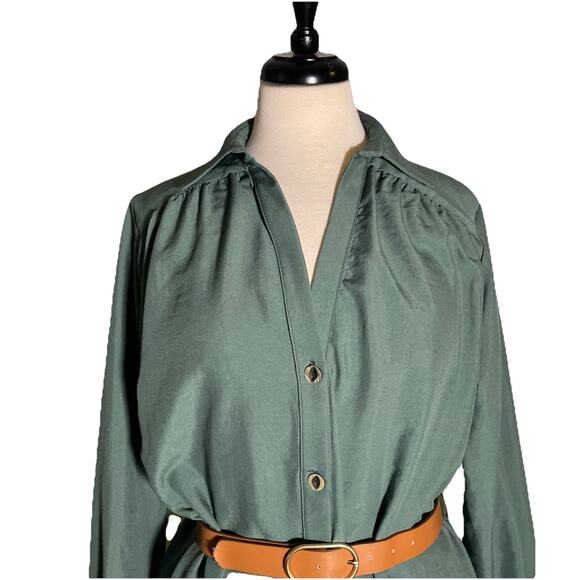 Zara Button Down Collared Midi Shirt Dress S Long Sleeve with Brown Belt - Picture 2 of 4